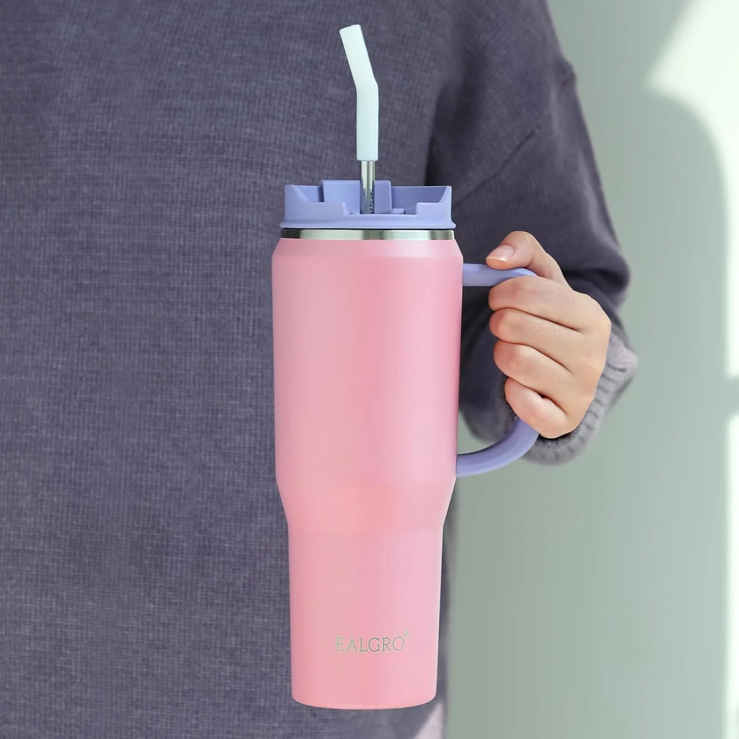 40 oz Insulated Water Bottle Jug with Straw and Handle, Large Metal Sport Water Flask, Stainless Steel Travel Coffee Mug Cup, Thermal Coffee Tumblers with Lid, Indigo Black
