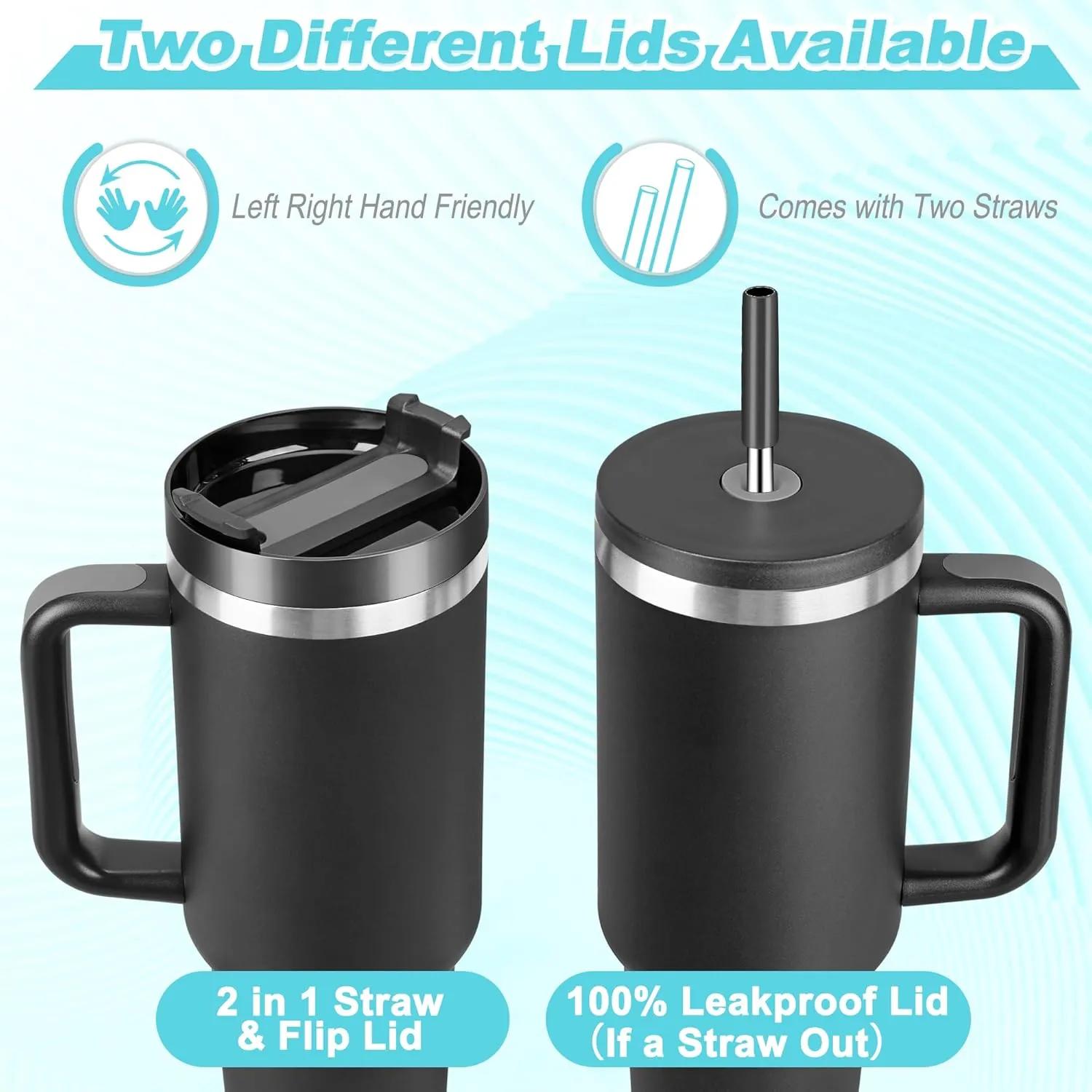 40 oz Tumbler with Handle and Straw, 2 Lids (2 in 1 & LeakProof Lid) - Vacuum Insulated Stainless Steel Double Wall Water Bottle Travel Mug - Holiday Gifts for Women Men - Baby Pink