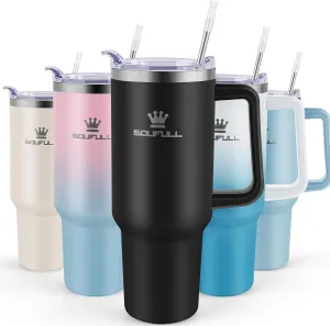 40 oz Tumbler with Handle and Straw Lid, 100% Leak-proof Travel Coffee Mug, Stainless Steel Insulated Cup for Hot and Cold Beverages, Keeps Cold for 34Hrs or Hot for 10Hrs, Dishwasher Safe (Black)