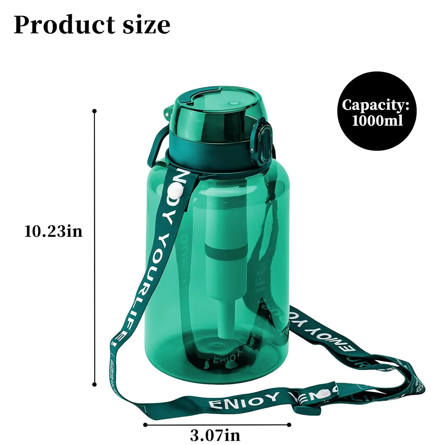 40oz Filtered Water Bottle, Portable Water Bottle with Filter BPA Free Tritan Reusable Filter Water Bottle with Strap for Travel, Hiking, Backpacking, Camping And Fitness, Green