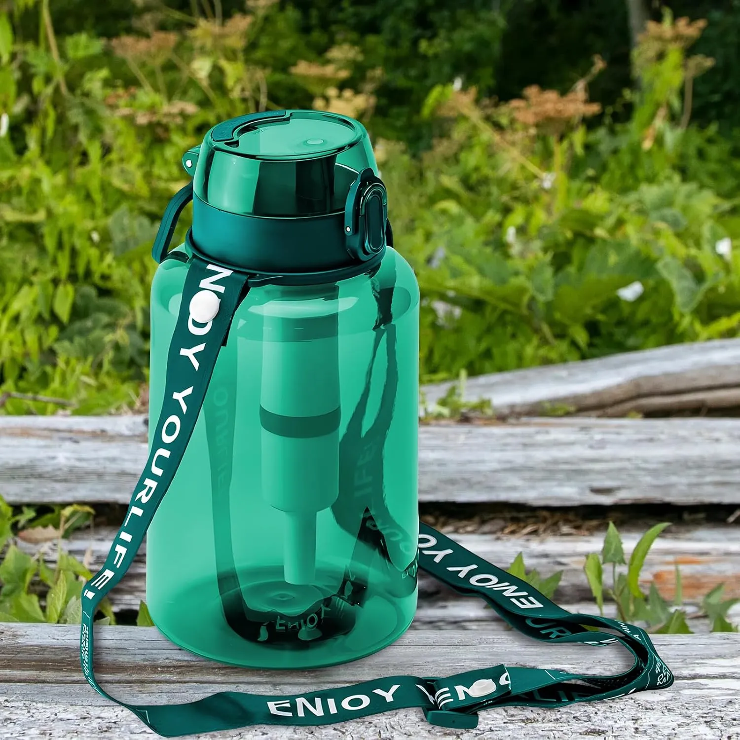 40oz Filtered Water Bottle, Portable Water Bottle with Filter BPA Free Tritan Reusable Filter Water Bottle with Strap for Travel, Hiking, Backpacking, Camping And Fitness, Green