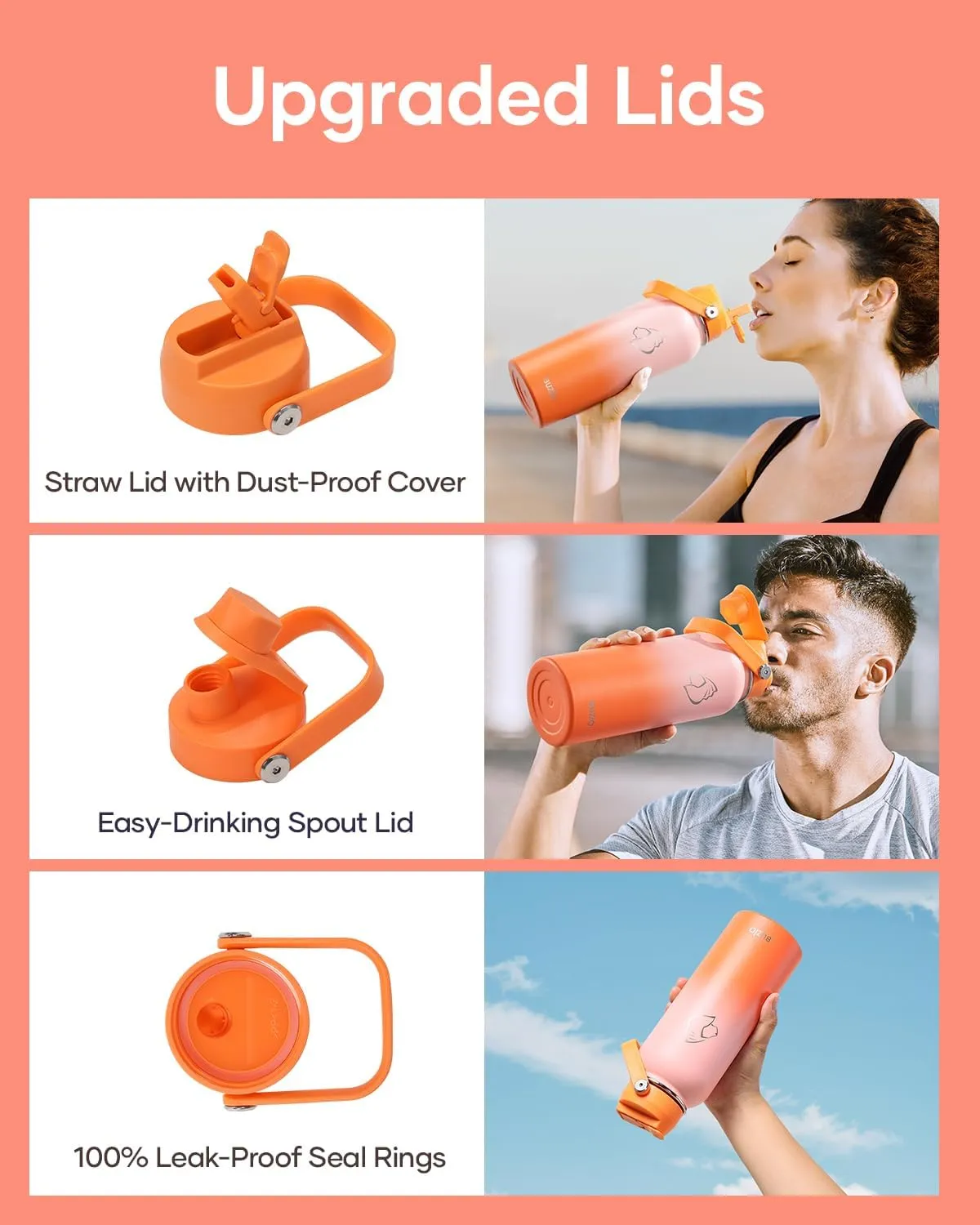 40oz Insulated Water Bottle, BUZIO Stainless Steel Water Flask with Straw Lid and Carrying Pouch, Keep Cold 48h Leak Proof Lead-Free Double Wall Vacuum Thermo Tumbler Sport Metal Canteen, Orange