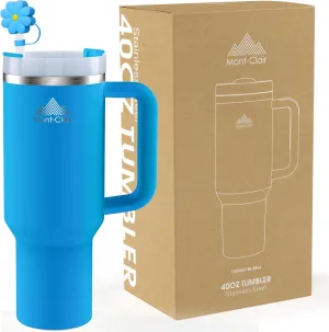 40oz Tumbler with Straw and Lid - Insulated Stainless Steel Travel Mug with Handle - Thermos Travel Mug for Hot & Cold Drinks - Cold or Hot for 10 hours - Iced for 48 hours - 1200ml - Blue