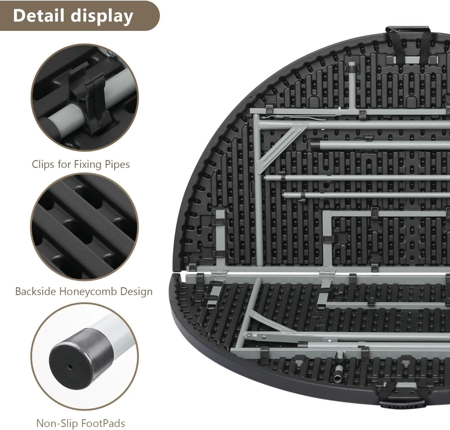 48 Inch Round Folding Table with Carry Handle, Portable Heavy Duty Plastic Utility Table with Steel Legs for Party, Wedding, Camping, Indoor, Outdoor Event, Black