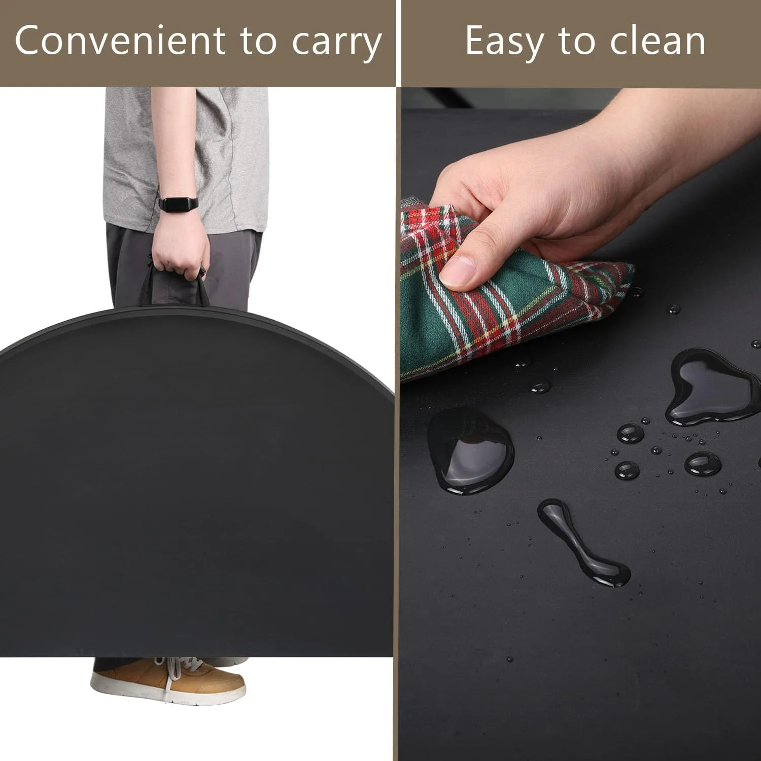 48 Inch Round Folding Table with Carry Handle, Portable Heavy Duty Plastic Utility Table with Steel Legs for Party, Wedding, Camping, Indoor, Outdoor Event, Black