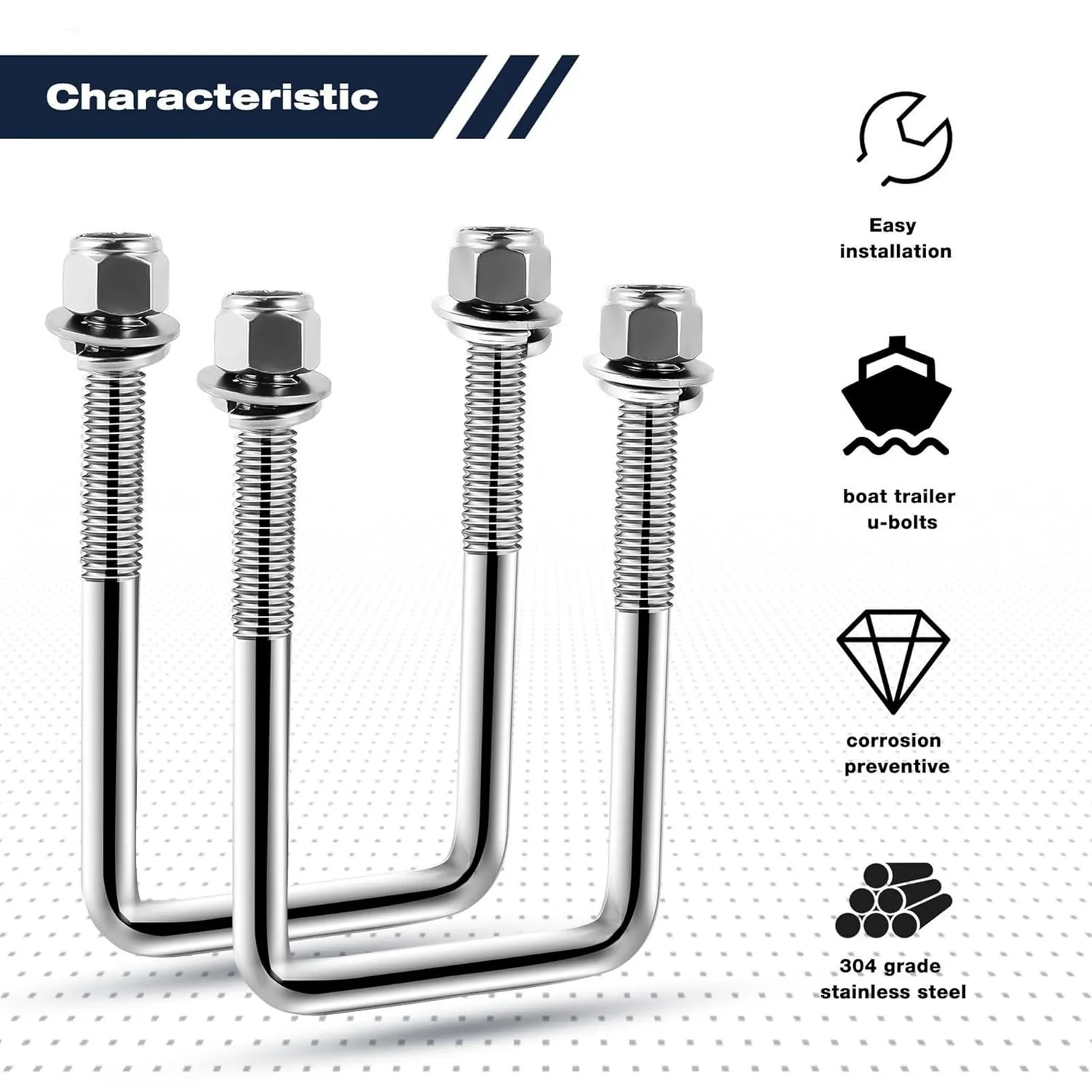 4Pack 1/2" x 3-1/16"x 4-5/16" Stainless Steel U-Bolts, Square U-Bolt Boat Trailer U-Bolts with Washers and Nuts for Sailboat Trailer Automobiles Industrial Part.