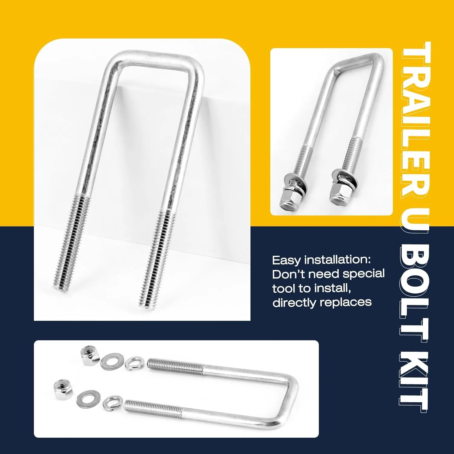 4Pack 1/2" x 3-1/16"x 4-5/16" Stainless Steel U-Bolts, Square U-Bolt Boat Trailer U-Bolts with Washers and Nuts for Sailboat Trailer Automobiles Industrial Part.