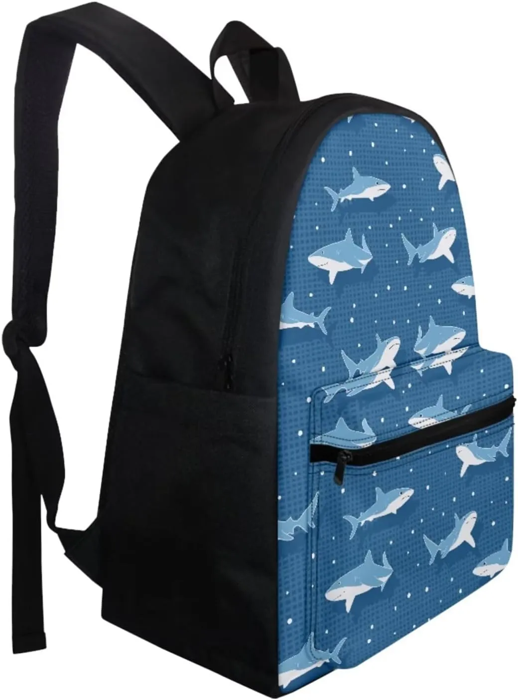 4PCS Blue Shark Print Backpack for Boys Girls Trendy School Backpack Sets with Lunch Box Pencil Case Water Bottle Holder Novelty Bookbag 4 in 1 Set for Teens Elementary School Students