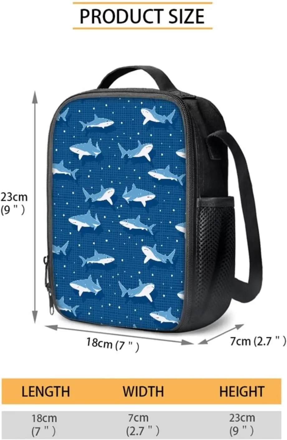 4PCS Blue Shark Print Backpack for Boys Girls Trendy School Backpack Sets with Lunch Box Pencil Case Water Bottle Holder Novelty Bookbag 4 in 1 Set for Teens Elementary School Students