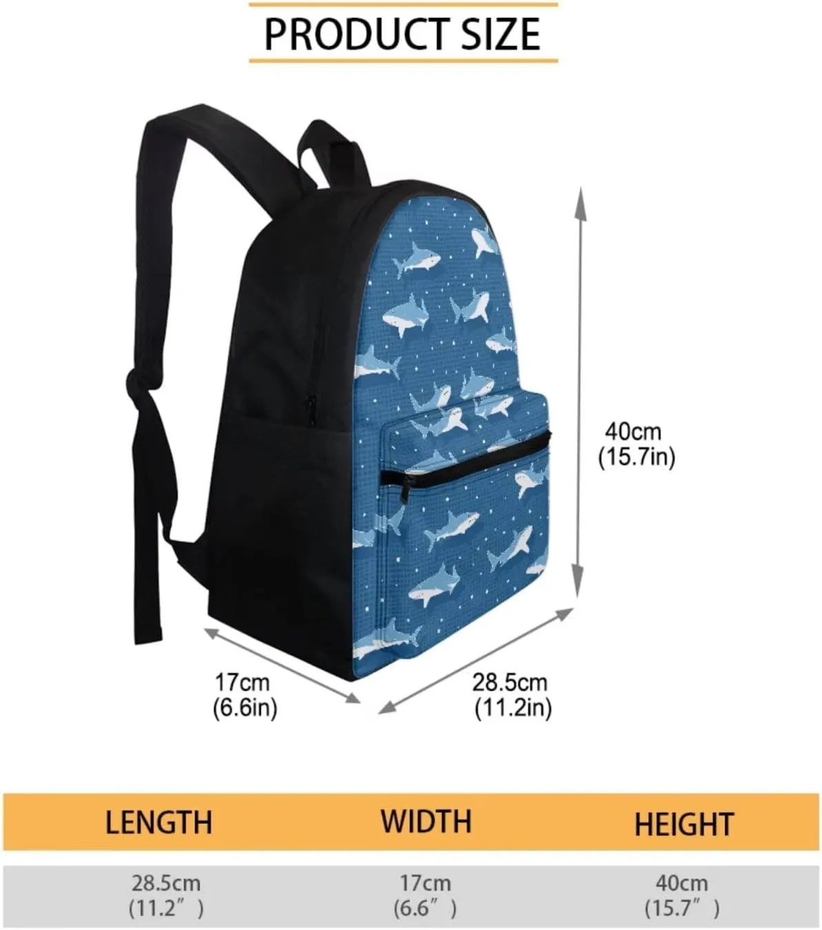 4PCS Blue Shark Print Backpack for Boys Girls Trendy School Backpack Sets with Lunch Box Pencil Case Water Bottle Holder Novelty Bookbag 4 in 1 Set for Teens Elementary School Students