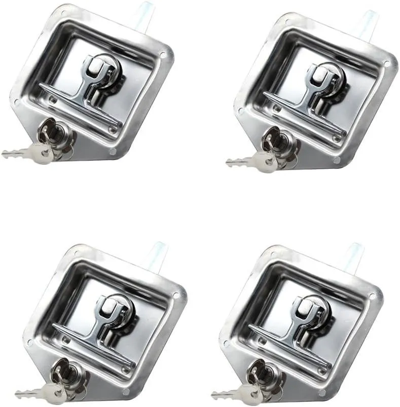 4Pcs Trailer Door Latches, T-Handle Locking Truck RV Tool Latch Paddle Keys, Rustproof Camper RV Truck Toolbox for 2-7/8" x 3-3/4" Door Cutout