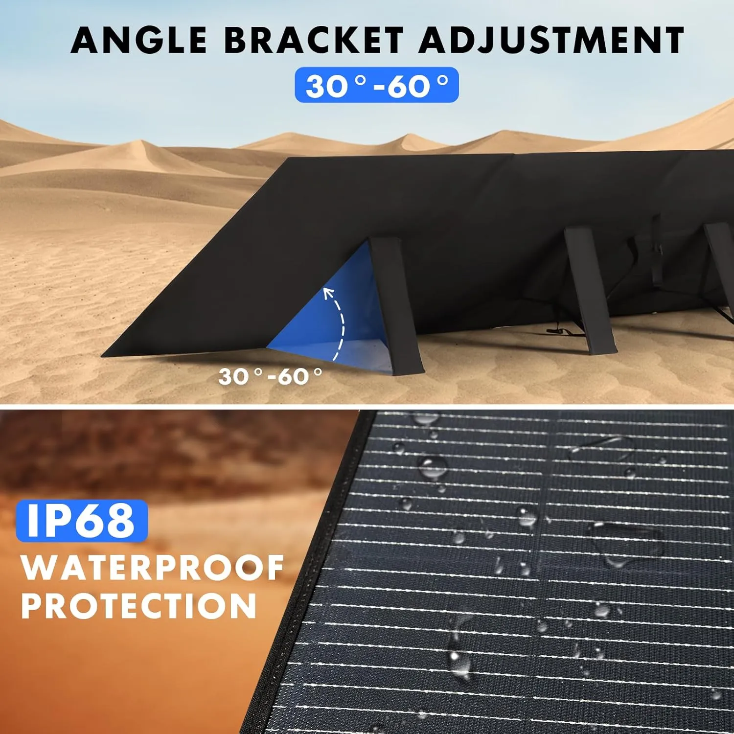 500W Portable Solar Panel, Up to 25% Conversion Efficiency N-Type Solar Cell, with Adjustable Kickstand, IP68 Waterproof, Foldable Solar Panel for Camping RVing Home Backup