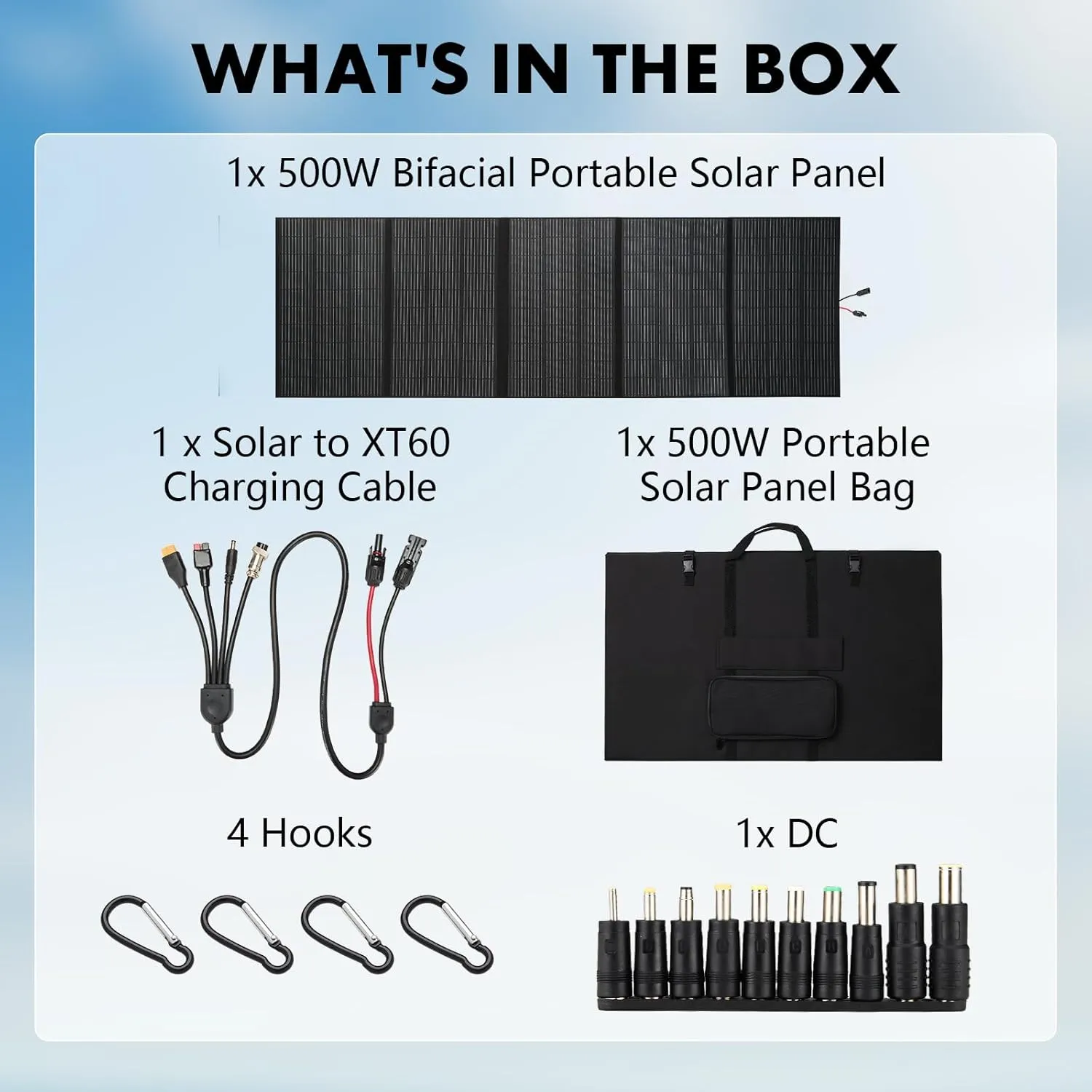 500W Portable Solar Panel, Up to 25% Conversion Efficiency N-Type Solar Cell, with Adjustable Kickstand, IP68 Waterproof, Foldable Solar Panel for Camping RVing Home Backup