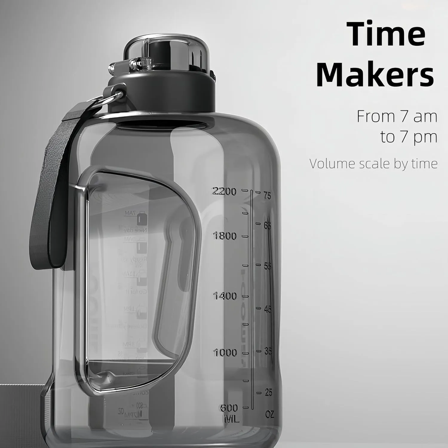50oz & 84oz Motivational Water Bottle - Time-Marked, Leak Proof & BPA free. 2-in-1 Lid with Straw, Food-Grade Tritan. Half Gallon Sized, Ideal for Gym, Fitness & Outdoor Activities (84oz, Grey)