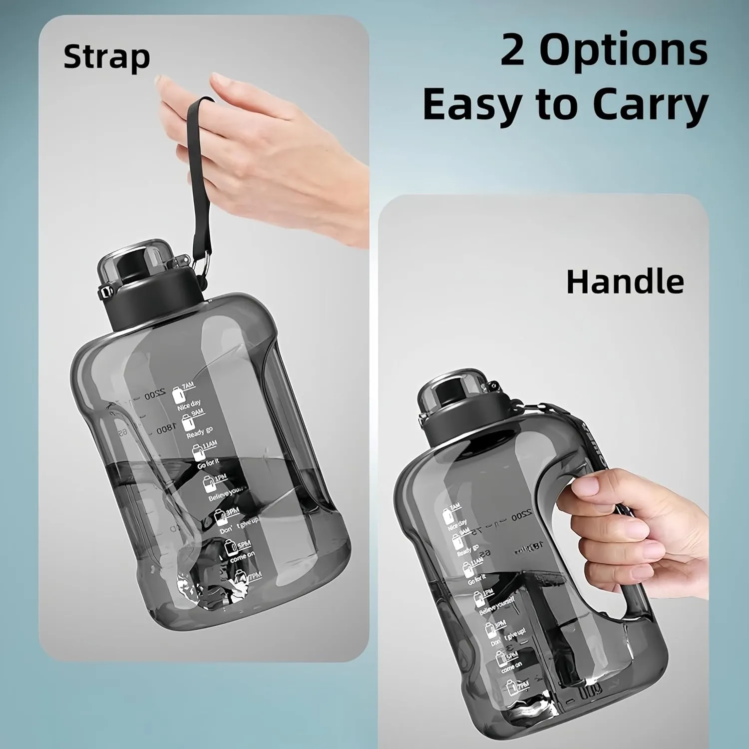 50oz & 84oz Motivational Water Bottle - Time-Marked, Leak Proof & BPA free. 2-in-1 Lid with Straw, Food-Grade Tritan. Half Gallon Sized, Ideal for Gym, Fitness & Outdoor Activities (84oz, Grey)