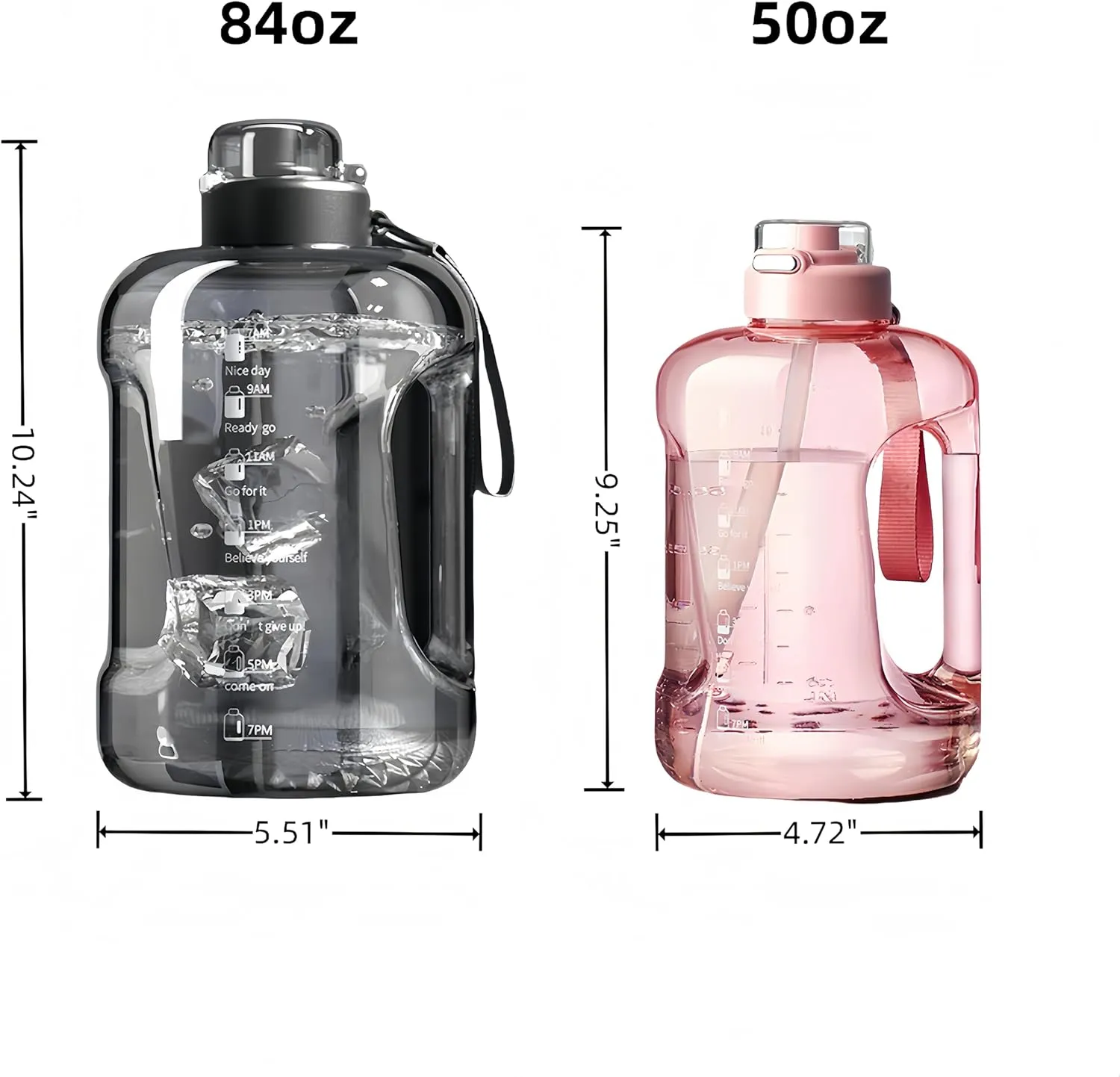 50oz & 84oz Motivational Water Bottle - Time-Marked, Leak Proof & BPA free. 2-in-1 Lid with Straw, Food-Grade Tritan. Half Gallon Sized, Ideal for Gym, Fitness & Outdoor Activities (84oz, Grey)