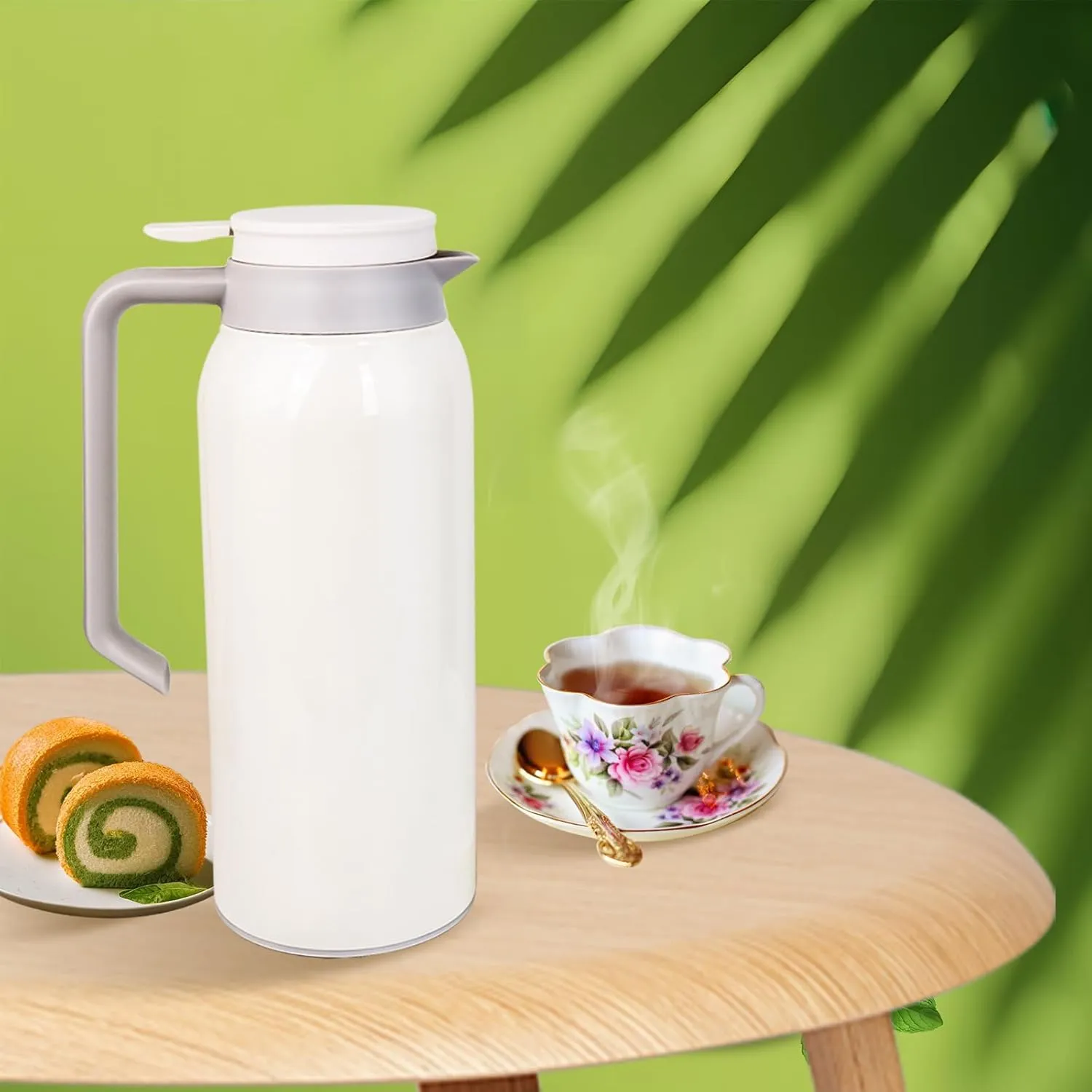51 Oz Thermal Coffee Carafe Stainless Steel Double Wall Insulated Thermos Flask for Coffee Juice Tea Home and Office Use Keep 12 Hours Hot 24 Hours Cold White