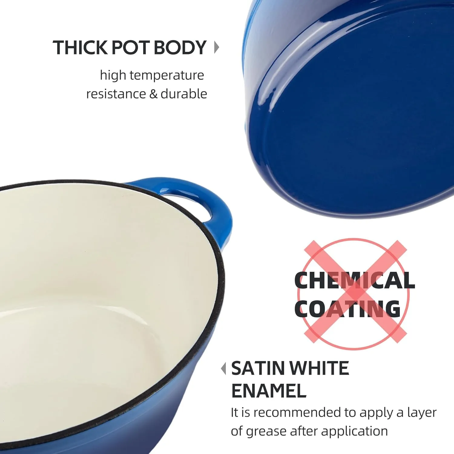 5.5 Quart Oval Enameled Cast Iron Dutch Oven Pot with Lid, Oven Safe up to 550° F & Dishwasher Safe, Sturdy Dutch Oven Cookware
