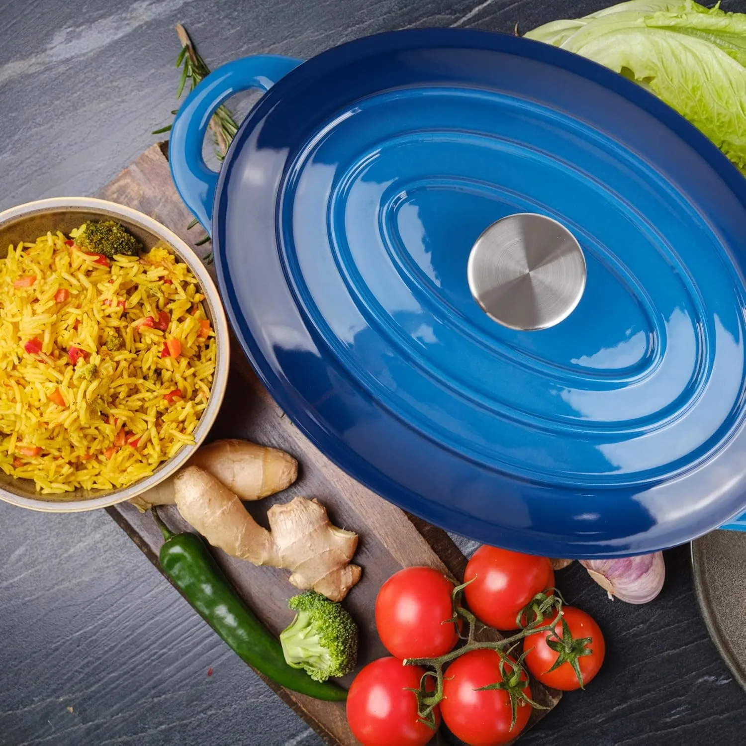 5.5 Quart Oval Enameled Cast Iron Dutch Oven Pot with Lid, Oven Safe up to 550° F & Dishwasher Safe, Sturdy Dutch Oven Cookware