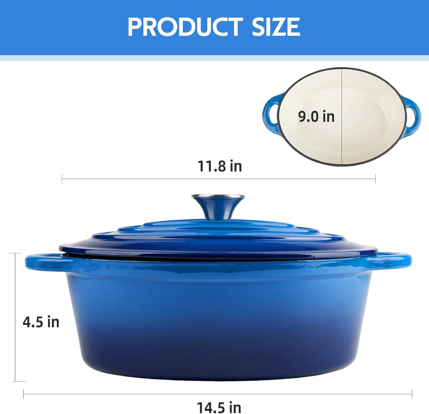 5.5 Quart Oval Enameled Cast Iron Dutch Oven Pot with Lid, Oven Safe up to 550° F & Dishwasher Safe, Sturdy Dutch Oven Cookware