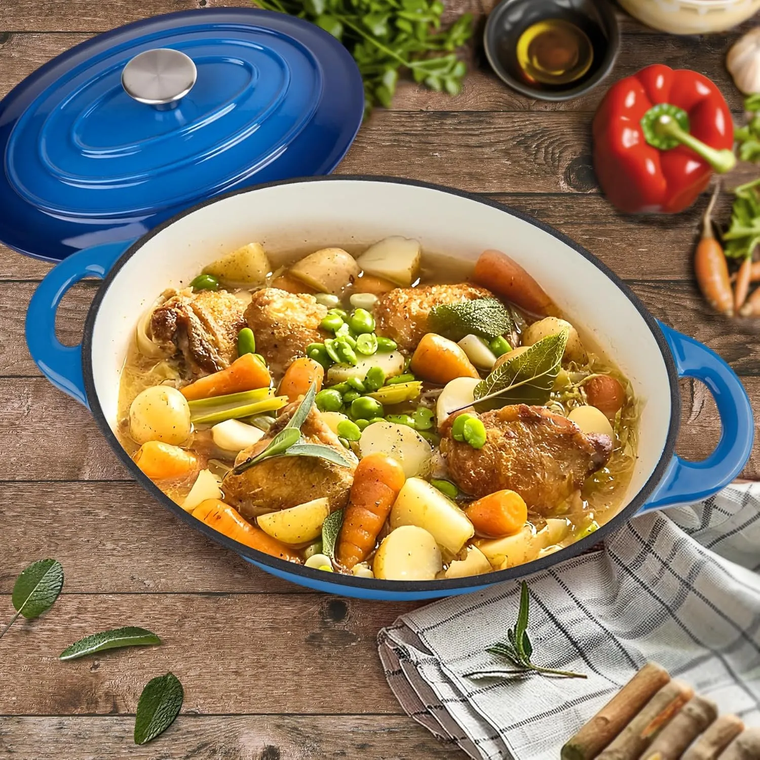 5.5 Quart Oval Enameled Cast Iron Dutch Oven Pot with Lid, Oven Safe up to 550° F & Dishwasher Safe, Sturdy Dutch Oven Cookware