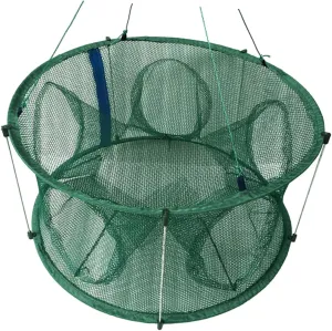 5Holes Automatic Foldable Mesh Net for Fishing Portable Shrimp Cage Tool Green Struts Durable Multi Strand Quick Access Zipper for Freshwater