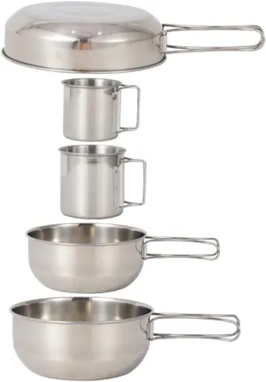 5pcs Camping Cooking Accessories Stainless Steel Pot Cup Set for Outdoor Activities