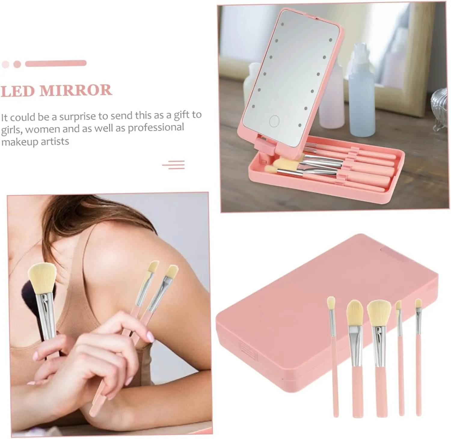 5pcs Led Makeup Mirror with Rotatable Design and Touch Control Portable Beauty Mirror with Storage Case for Travel for Eyeliner and Eyebrows for Women