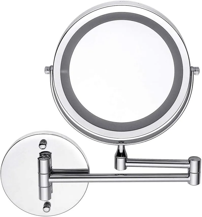 5X Folding Makeup Mirror 7 Inch Magnifying LED Lighted Vanity Mirror, Portable Illuminated Bathroom Shaving Mirror 360° Swivel for Spa, Bathroom
