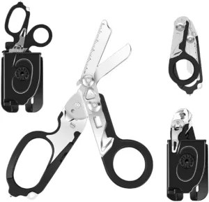 6 in 1 Multifunctional Trauma Shears Foldable with Strap Cutter | Heavy Duty Stainless Steel Emergency Response Shears | Survival Shears With Holster | Medical Trauma shears Tactical | Black