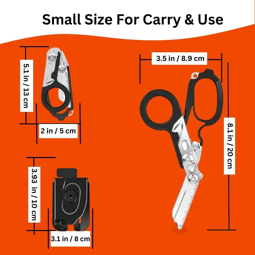 6 in 1 Multifunctional Trauma Shears Foldable with Strap Cutter | Heavy Duty Stainless Steel Emergency Response Shears | Survival Shears With Holster | Medical Trauma shears Tactical | Black