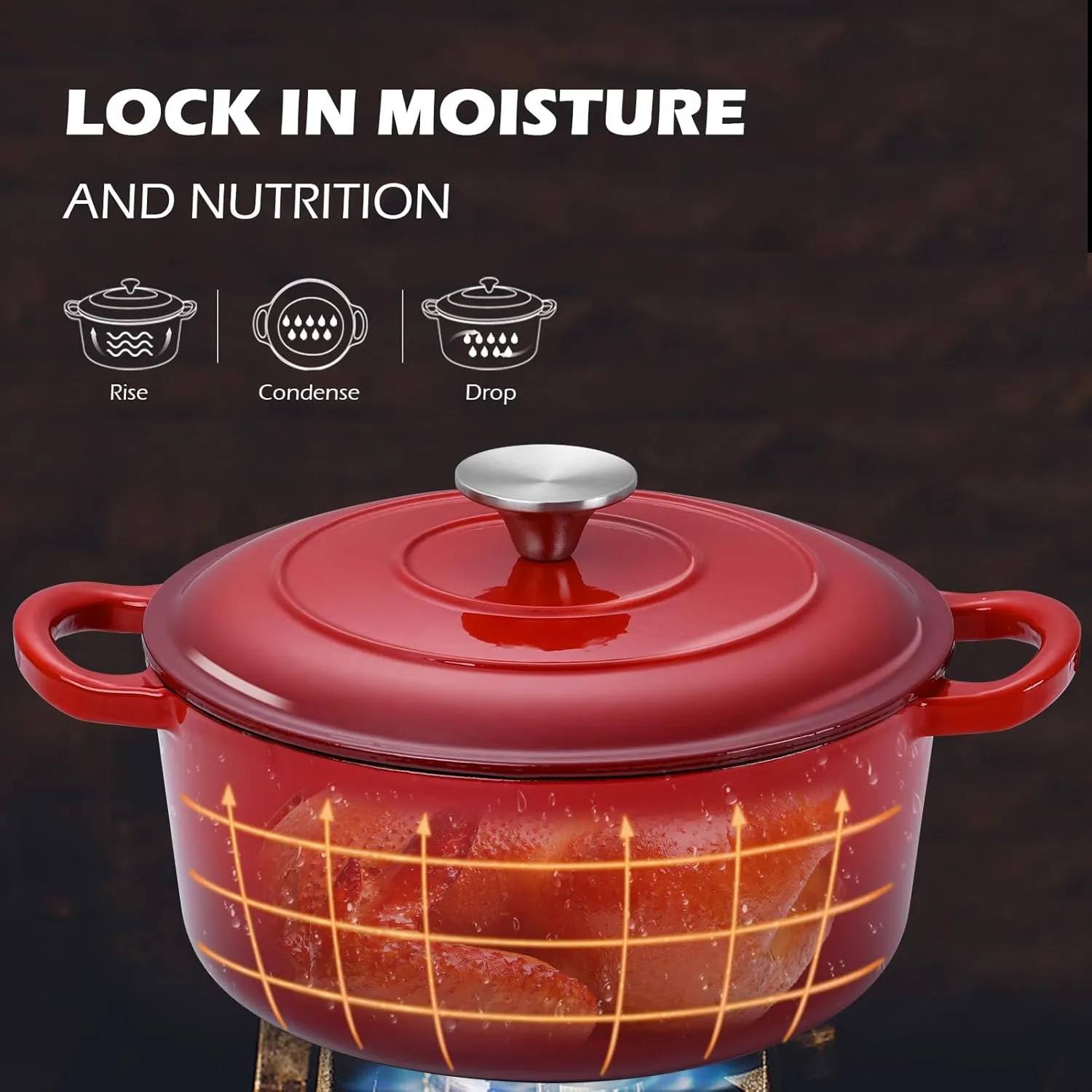 6 Quart Dutch Oven with Lid, Leonyo 6QT Enameled Cast Iron Dutch Oven for Sourdough Bread Baking, Heavy Duty Cookware for Braising, Stews, Roasting, Red