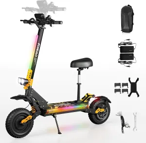 60V Electric Scooter Adults 5600W Dual Motors Top Speed 47MPH, 60V 21Ah Range 55 Miles, 12" All-Terrain Tires Foldable FastScooter with Seat, E-Scooter for Mountains, Off-Road, Road