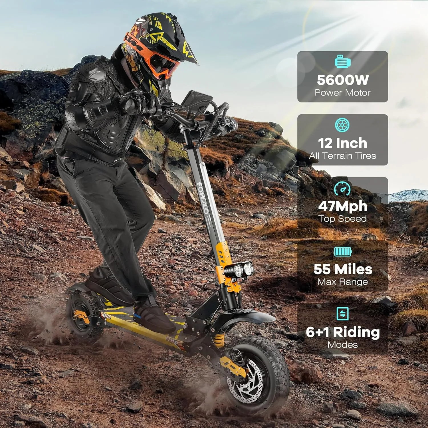 60V Electric Scooter Adults 5600W Dual Motors Top Speed 47MPH, 60V 21Ah Range 55 Miles, 12" All-Terrain Tires Foldable FastScooter with Seat, E-Scooter for Mountains, Off-Road, Road