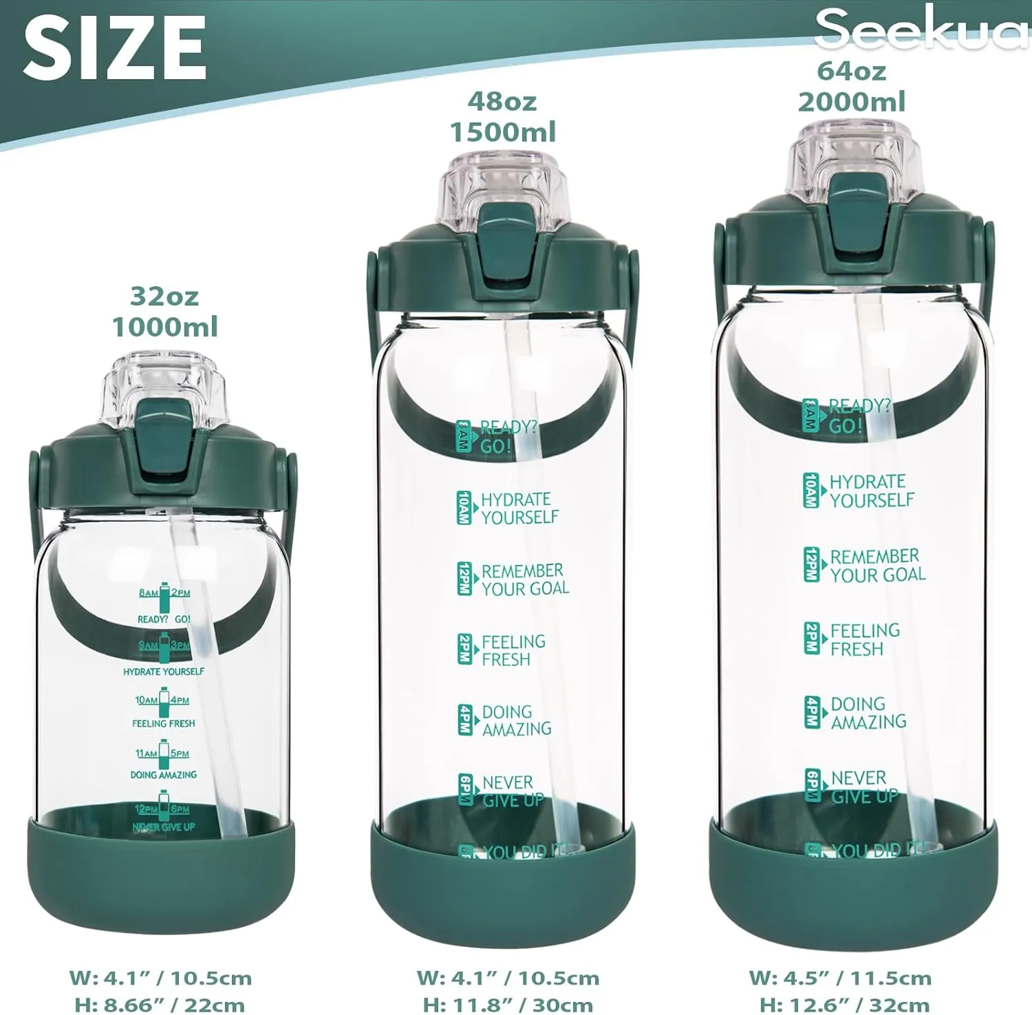 64 oz Glass Water Bottle with Straw and Time Marker, Half Gallon Large Motivational Borosilicate Glass Drinking Bottle with Silicone Boot and Sleeve