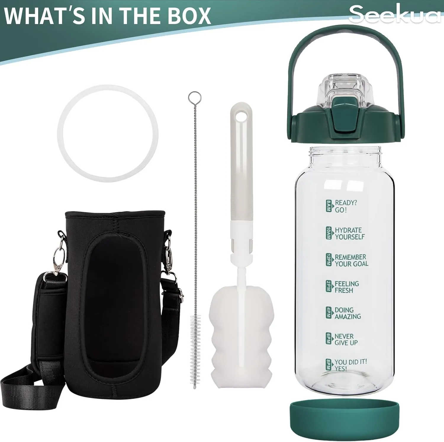 64 oz Glass Water Bottle with Straw and Time Marker, Half Gallon Large Motivational Borosilicate Glass Drinking Bottle with Silicone Boot and Sleeve