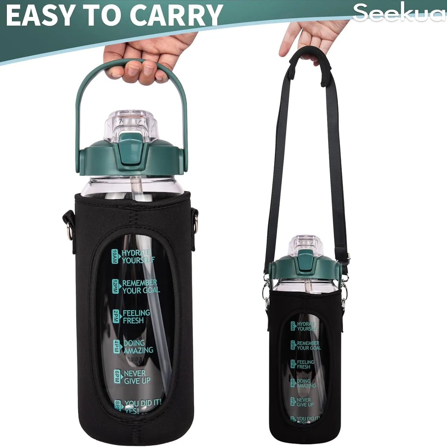 64 oz Glass Water Bottle with Straw and Time Marker, Half Gallon Large Motivational Borosilicate Glass Drinking Bottle with Silicone Boot and Sleeve