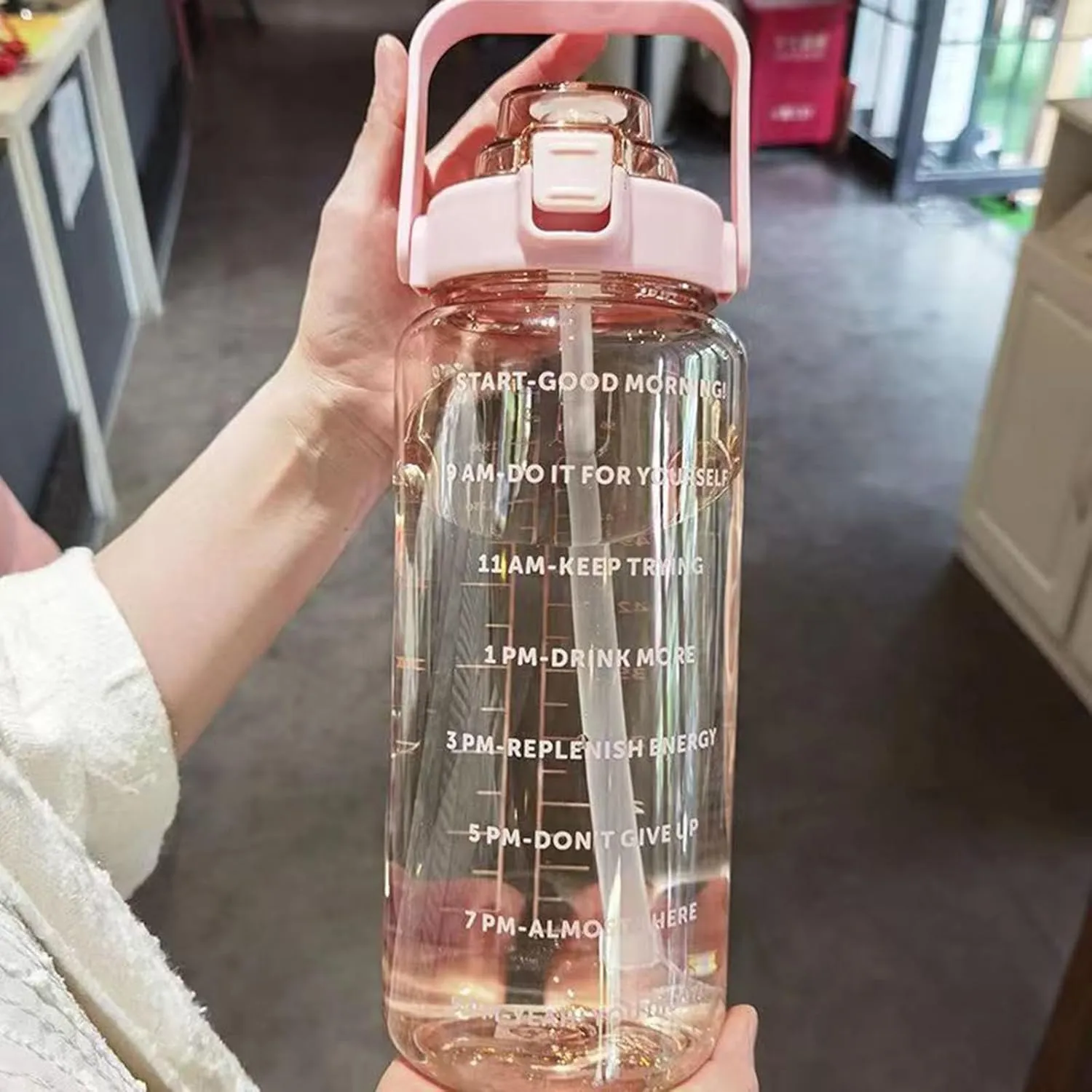64 Ozwater Bottles with Motivational Time Markers and Handle,BPA Free Leakproof Plastic Water Bottles with Straw,Large Water Jug,Large Water Bottle for Fitness Gym Outdoor Sports Workout