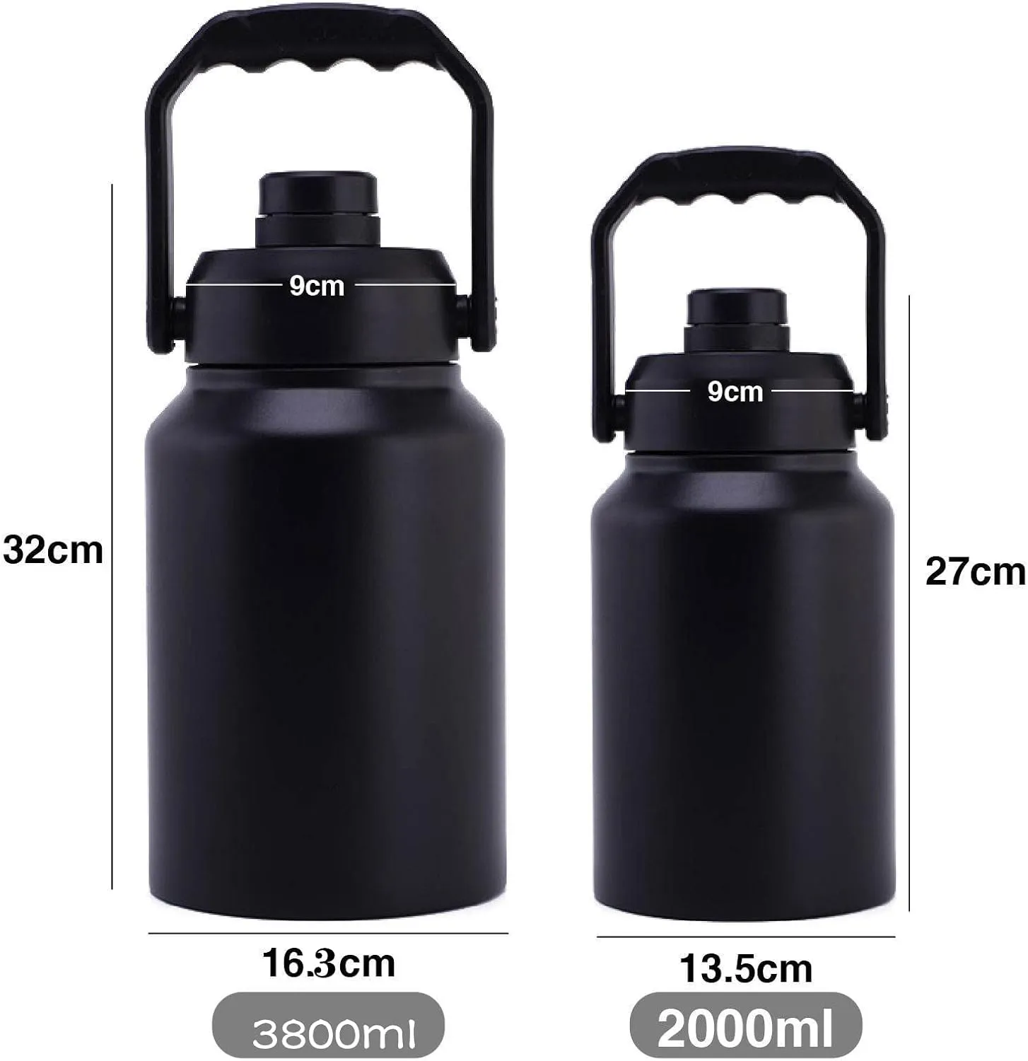 64oz 128oz Wide Mouth Insulated Vacuum Water Bottle Jug With Handle, Gallon Stainless Steel Ice Bucket Travel Mug Large Sports Canteen (Stainless steel, 128oz)