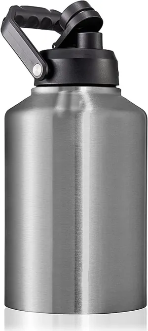 64oz 128oz Wide Mouth Insulated Vacuum Water Bottle Jug With Handle, Gallon Stainless Steel Ice Bucket Travel Mug Large Sports Canteen (Stainless steel, 128oz)