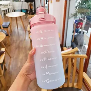 64oz, 2L, Half Gallon Bottle MultiColor BPA-Free Gym Fitness Sports Motivational Water Bottles with Time Marker! (Pink)