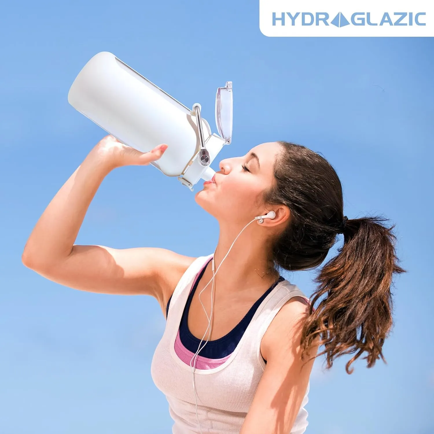 64oz Glass Water Bottle, Glass Drinking Water Bottle with Straw and Stainless Steel Handle, Half Gallon Motivational Water Bottle with Silicone Sleeve and Time Marker, Water Jug White