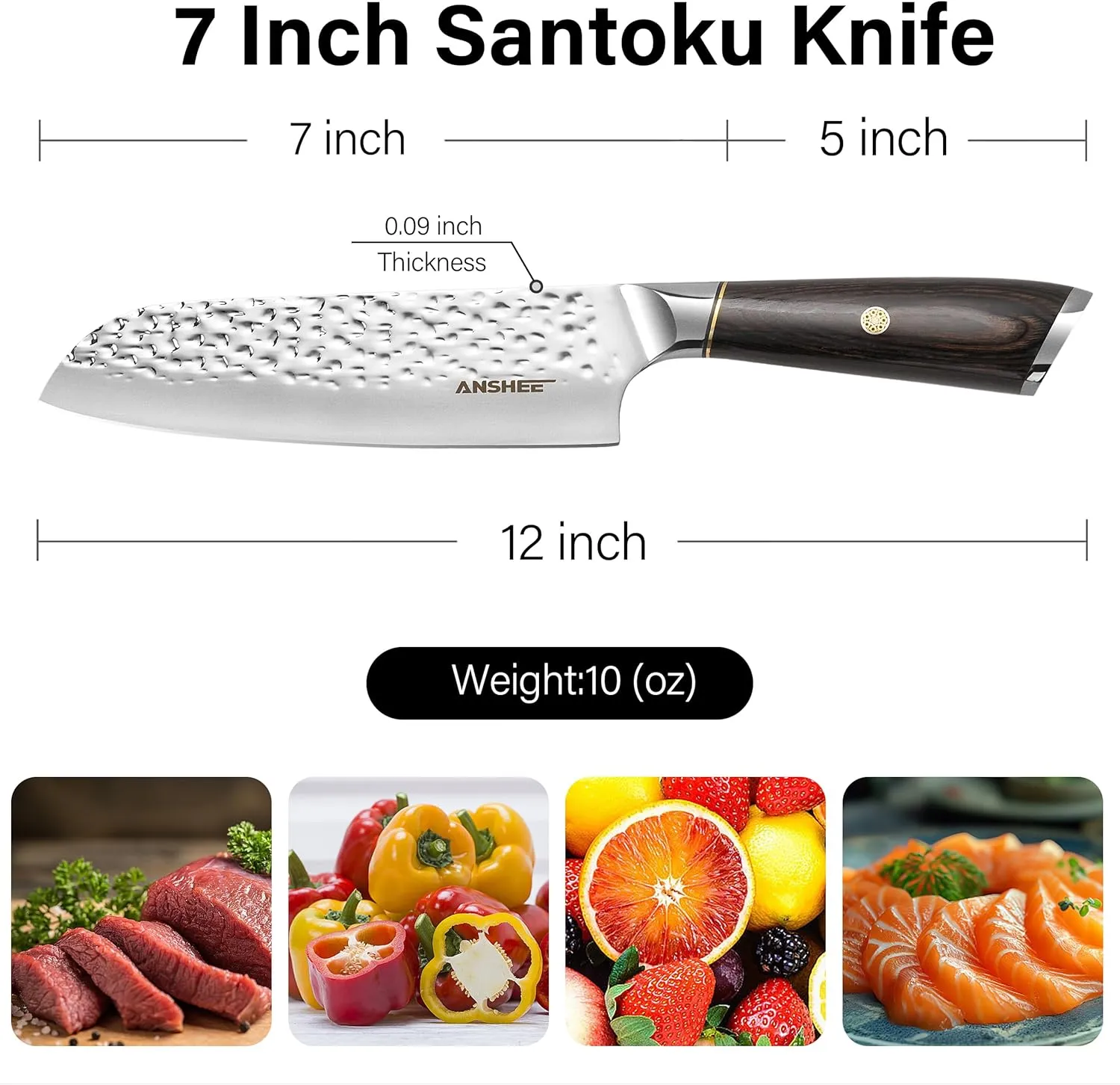 7 Inch Japanese Santoku Knife with Sheath Gift Box - Hammered Finish High-Carbon Stainless Steel Precision Chef Knife with Wood Handle, Multipurpose Kitchen Knife for Slicing Meat, Vegetables, Fruits