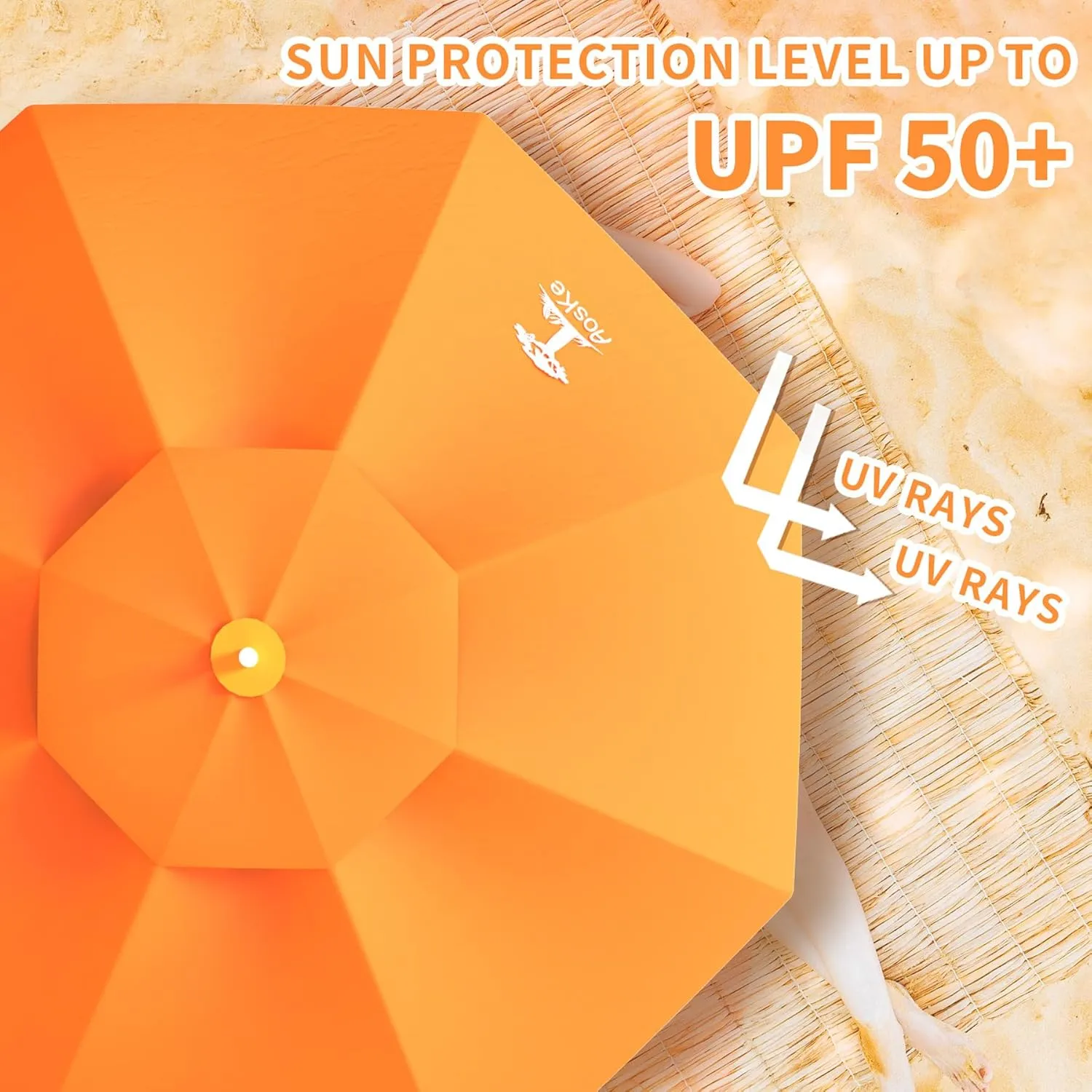 7ft Beach Umbrella, Portable Wind Beach Umbrellas for Sand with Anchor and Carrying Bag, UPF50  UV Protection Outdoor Sunshade Umbrella,Tilt Sun Shelter for Beach Patio Backyard - Orange
