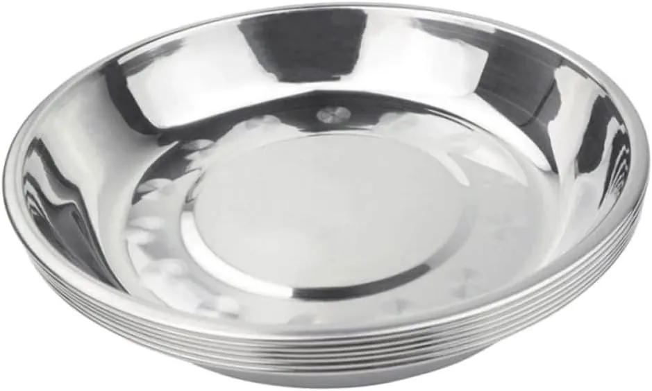 7pcs Stainless Steel Snack Plates Lightweight Food Plates for Picnic Camping Outdoor Use for Appetizers Cakes Salads More Stackable Dipping Dishes
