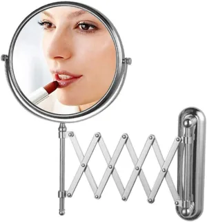 8 Inches Double-Sided Wall Mount Scalable Mirror with 7X Magnification, Wall Mount Makeup Mirror with Scissor Bracket, Chrome Finish (8 inch,7X)