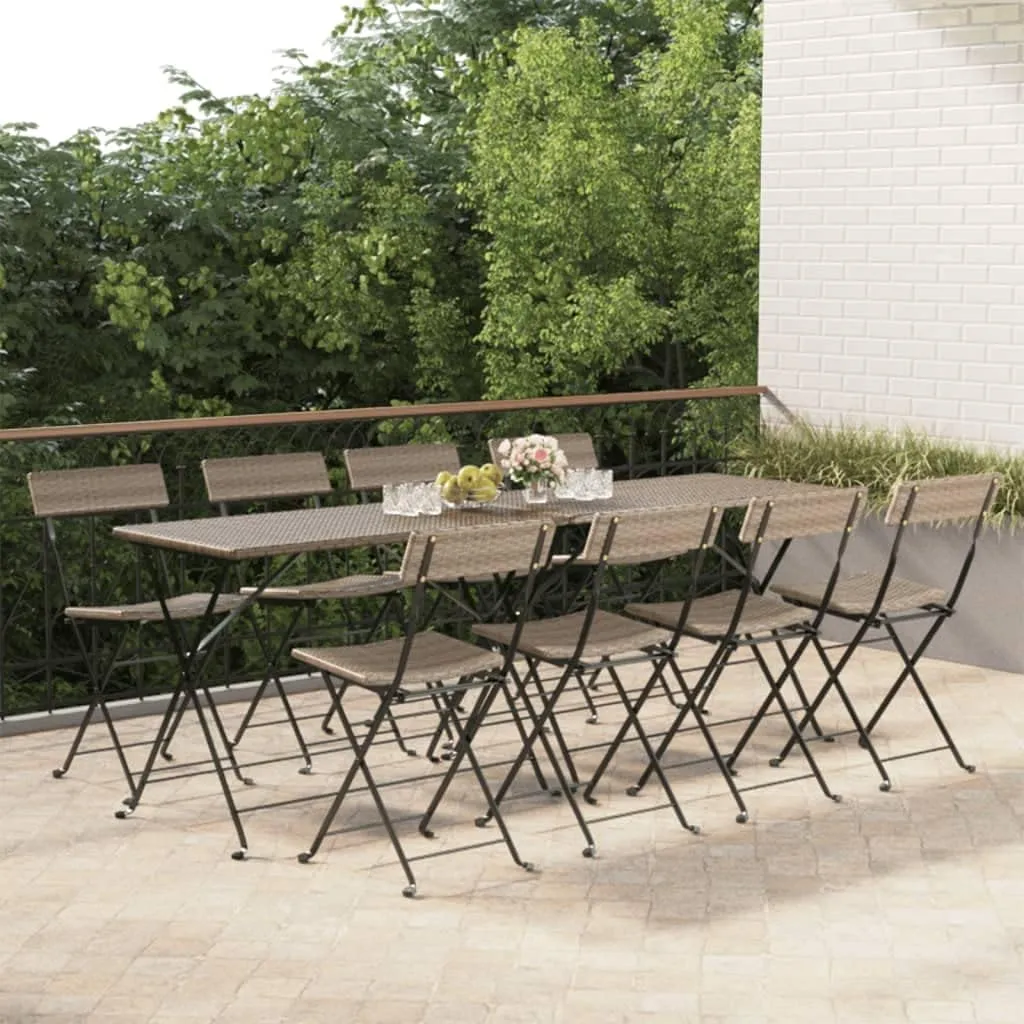 8-Pack Gray PE Rattan Folding Bistro Chairs Outdoor Patio Furniture with Steel Frame, Weather-Resistant Dining & Camping Chairs for Garden Poolside