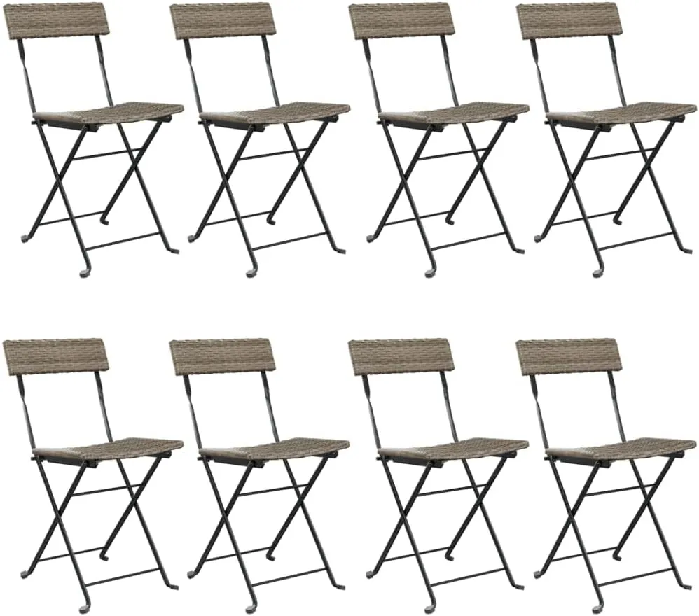 8-Pack Gray PE Rattan Folding Bistro Chairs Outdoor Patio Furniture with Steel Frame, Weather-Resistant Dining & Camping Chairs for Garden Poolside