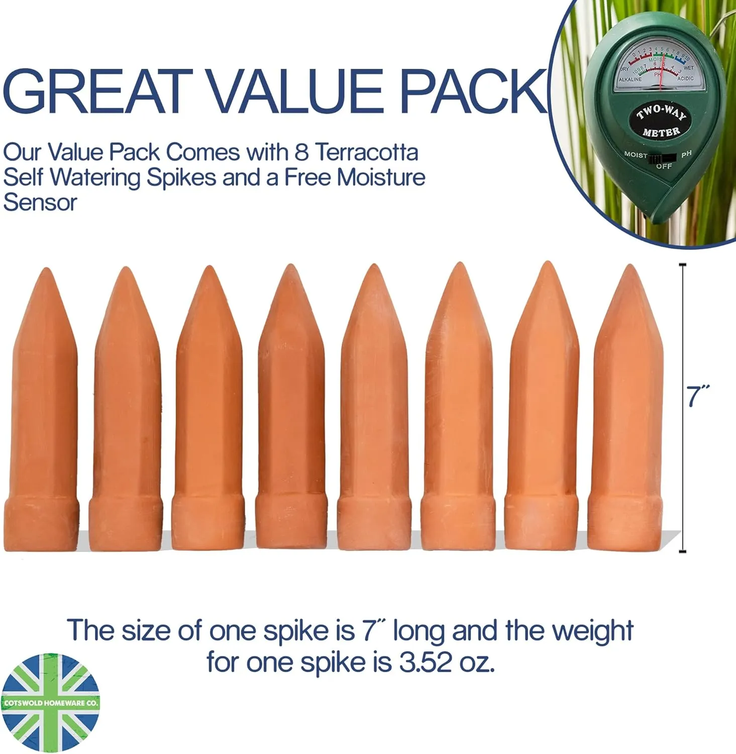 8 Pcs Plant Watering Devices - FREE Moisture   PH Sensor - Plant Waterer Self Watering Terracotta Spikes - Self Watering Planter Insert - Water Your Indoor and Outdoor Plants While On Vacation