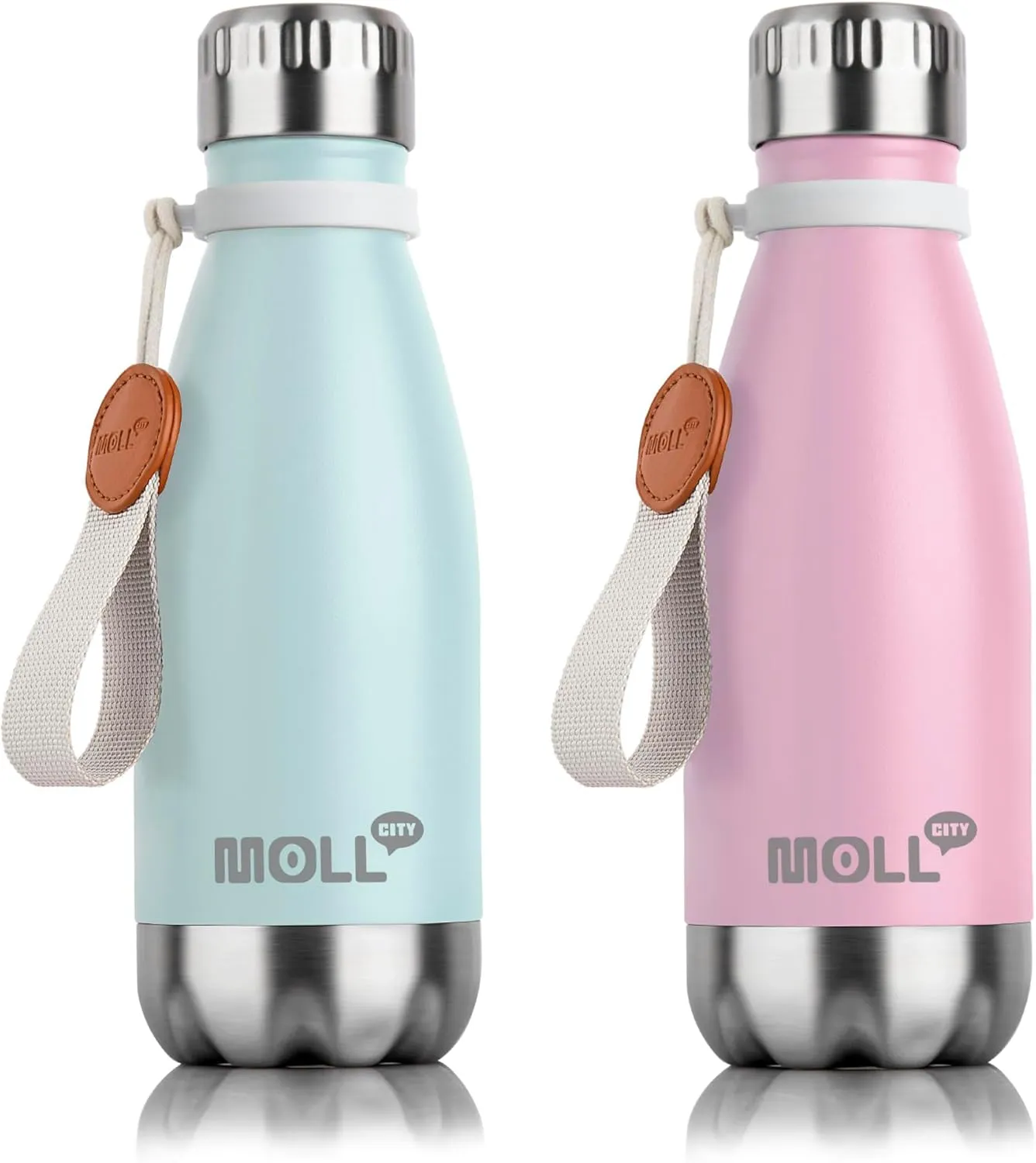 9 oz Stainless Steel Double Wall Vacuum Insulated Sports Water Bottle for Kids, Small Mini Cola Shape Leak Proof (Baby Blue-Purple Pink)